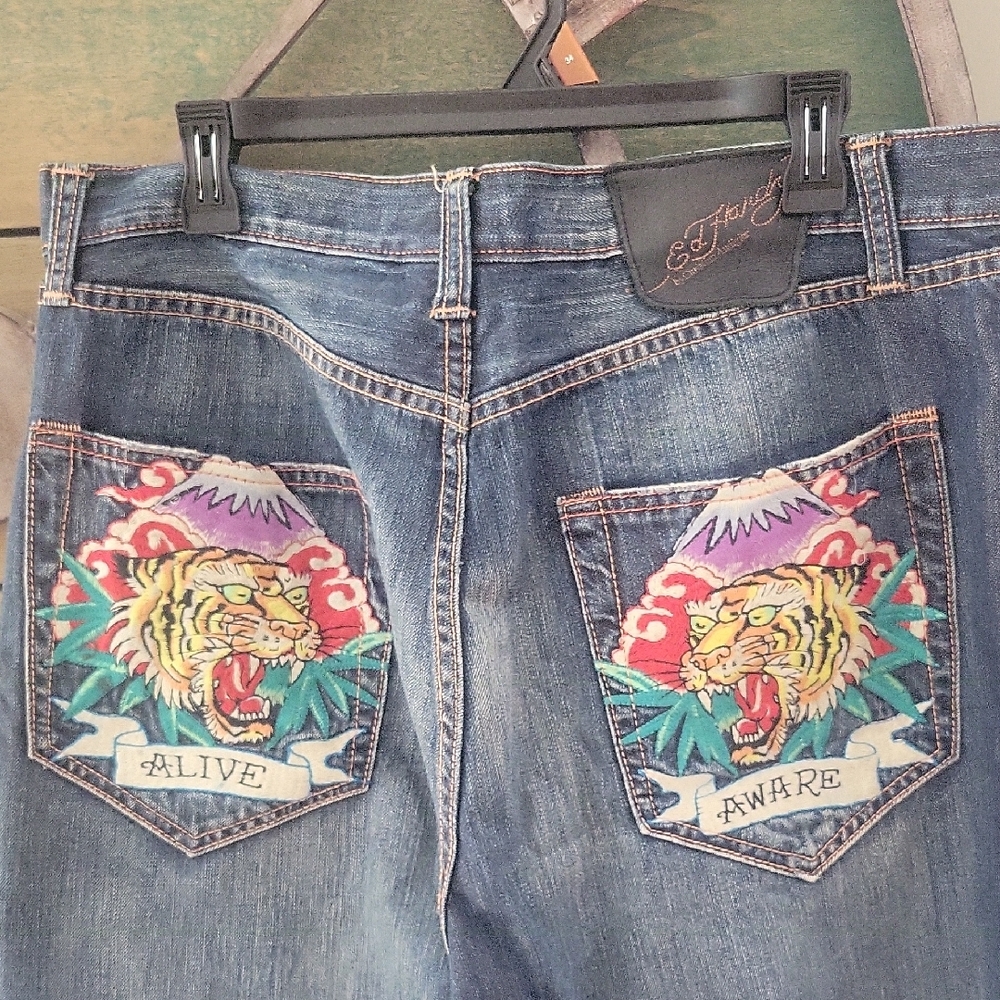 Vintage Ed Hardy By Christian  Audigier Alive & Aware Embriodered Tiger Jean - Picture 2 of 16